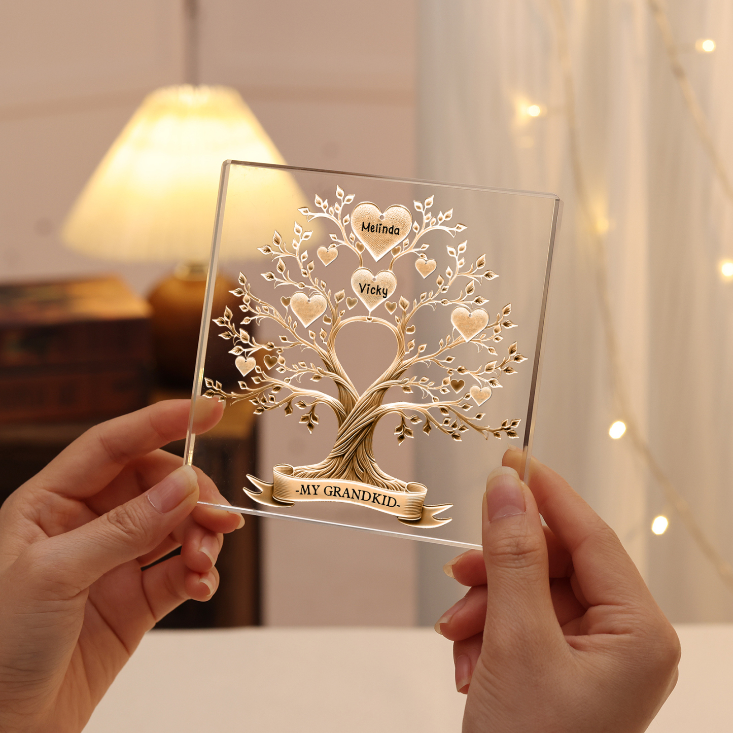 2 Names-Personalised Family Tree Acrylic Keepsake-Custom Text and Names-Acrylic Plaque Home Decoration Gift for Family/Dad/Grandad