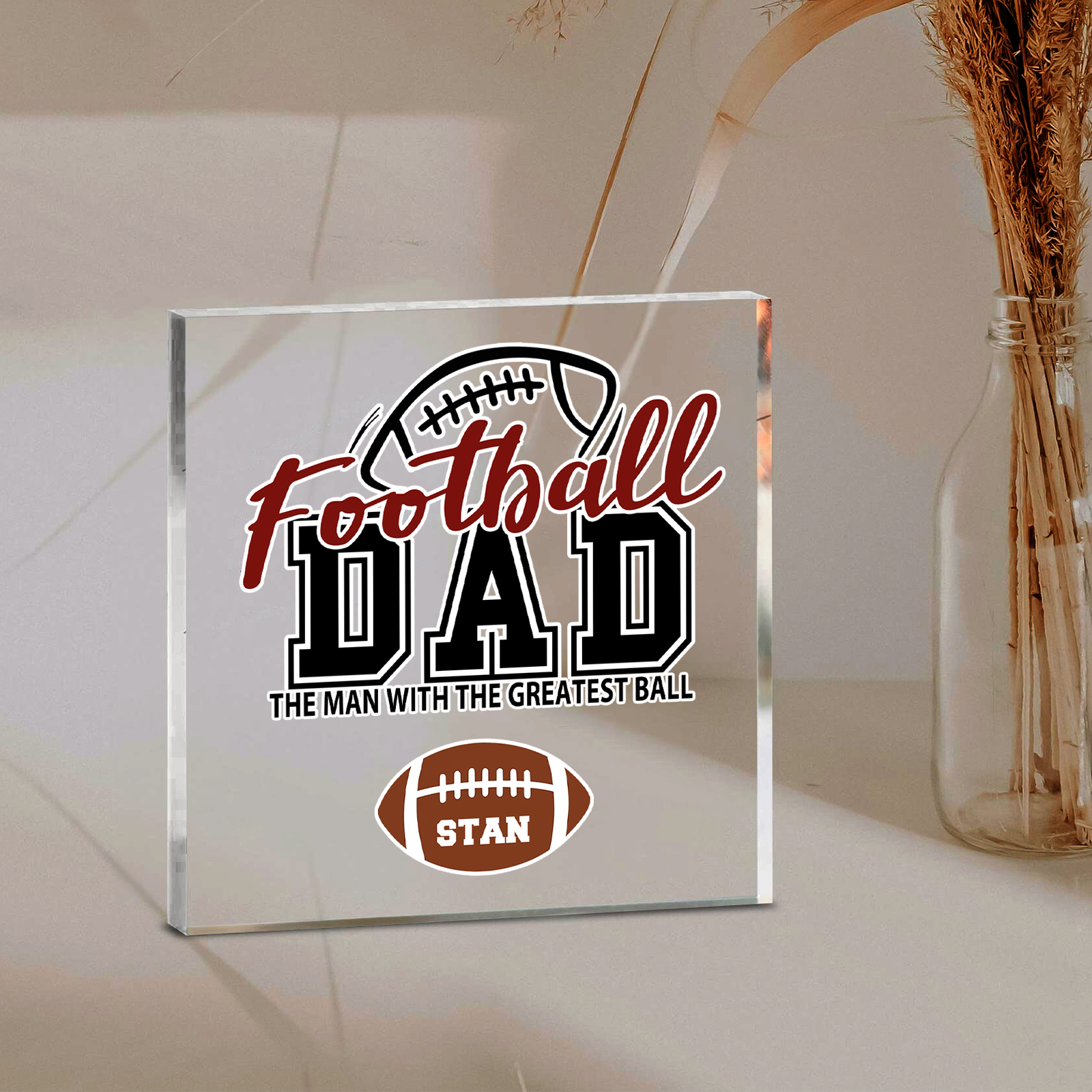 1 Name - Personalised Football Acrylic Keepsake Customized Name Acrylic Plaque Decoration Father's Day Gift for Dad
