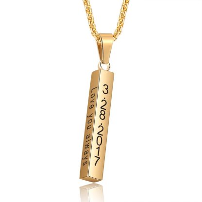 Personalised 3D Bar Necklace 4 Sides Vertical Bar Necklace For Him