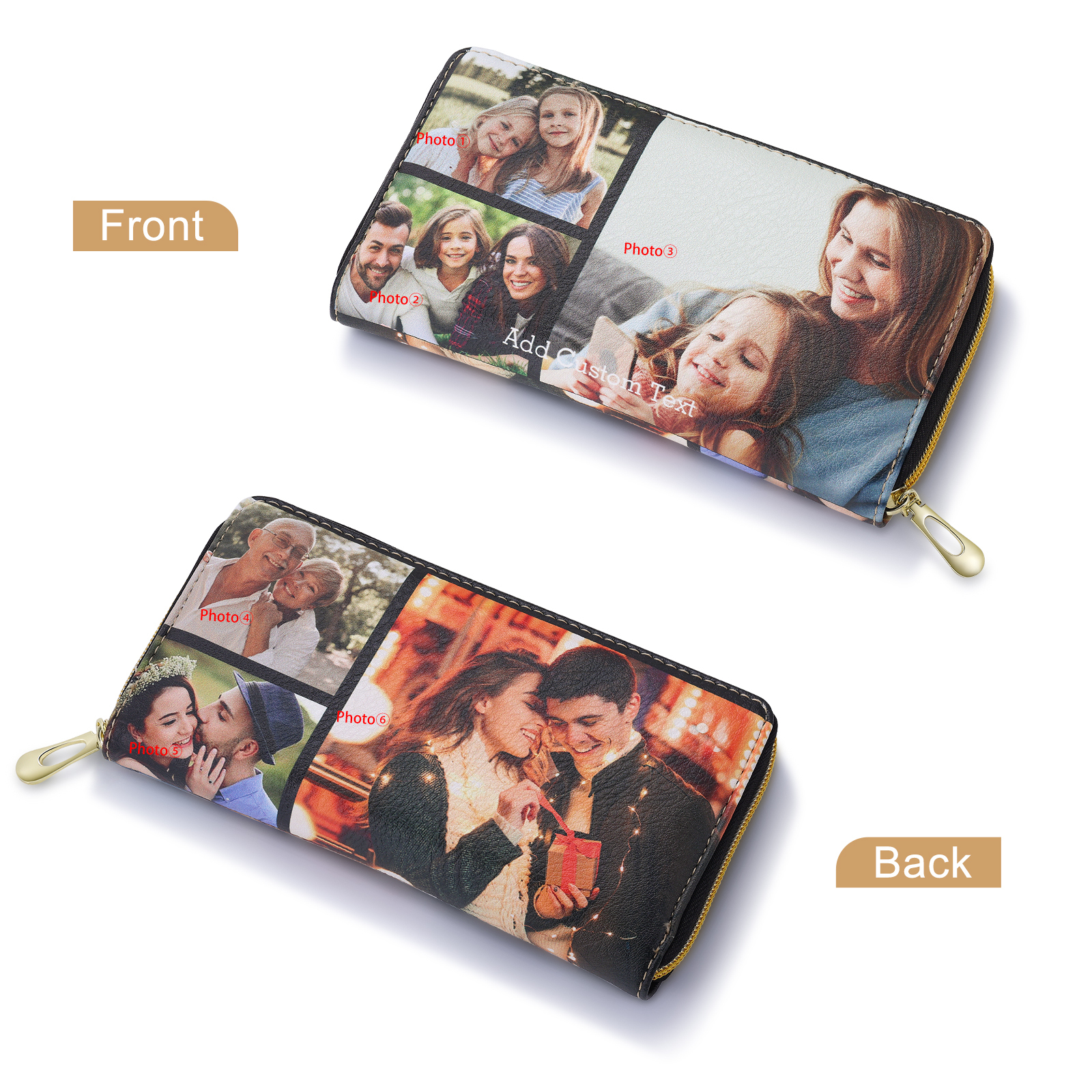 Custom Purse-Long Purse Personalised Leather Wallet Engraved 6 Photos Zip Wallet  Gifts For Women Men