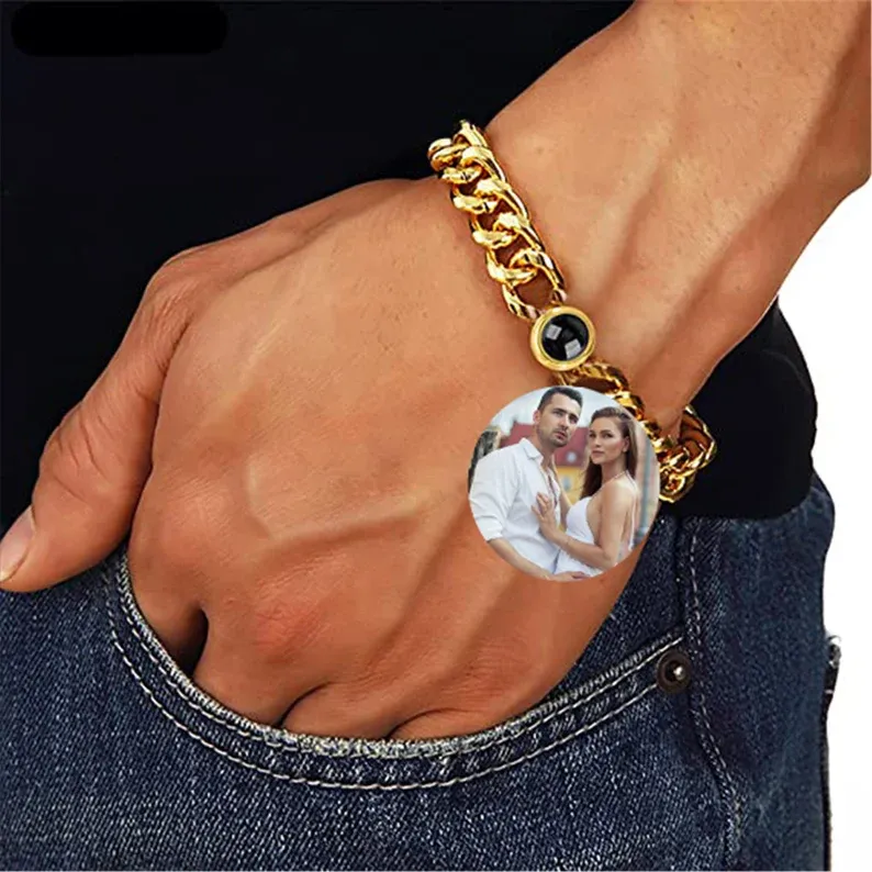 Cuban Chain Men's Bracelet Personalized Projection Bracelet Custom Photo Love Style Gifts for Men