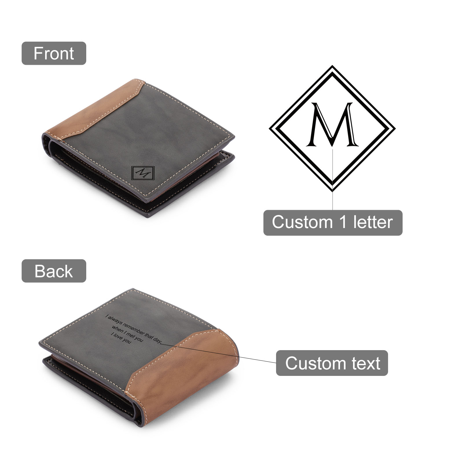Personalised Leather Wallet Engraved Letter Short Wallet Custom Folding Wallet Gifts For Men