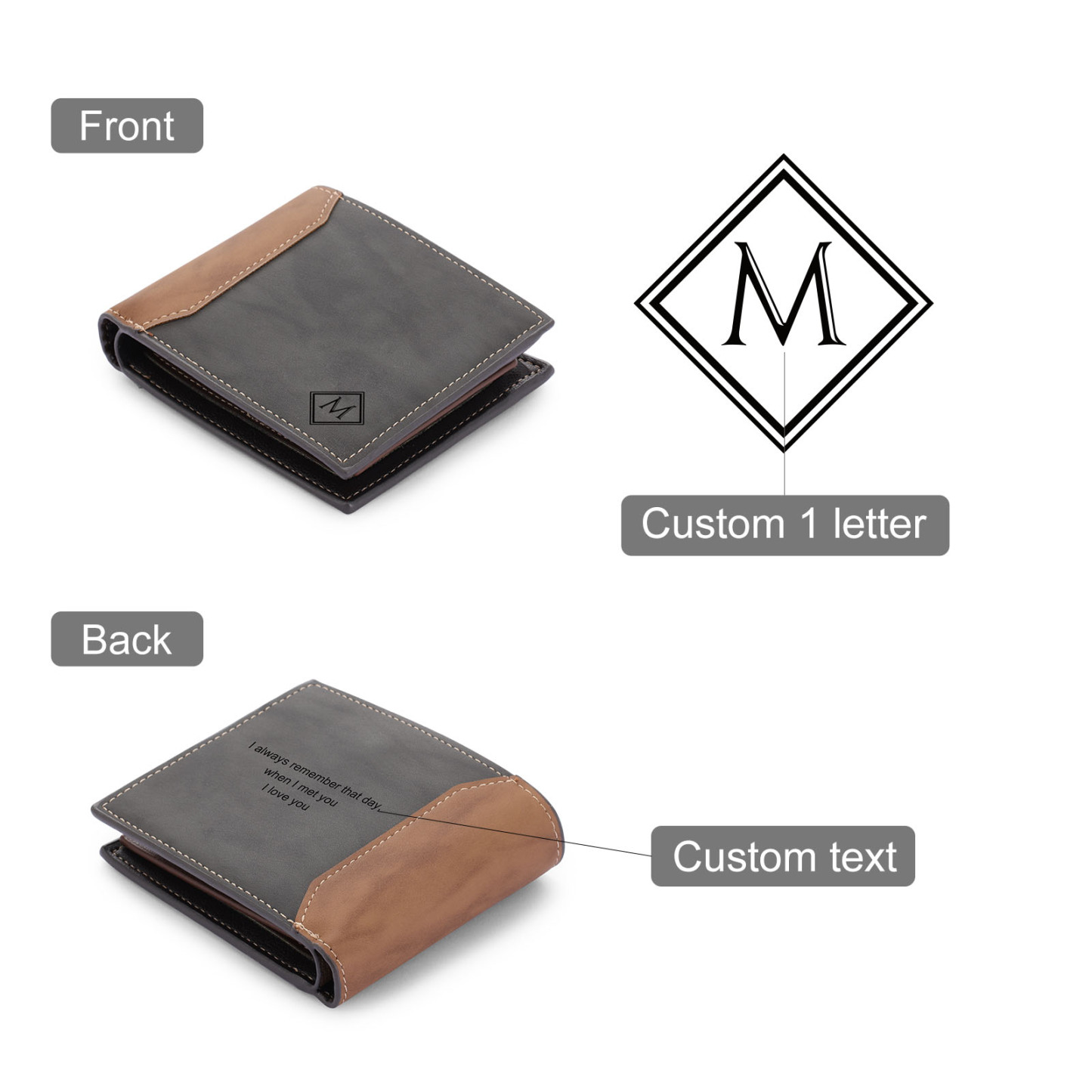 Personalised Leather Wallet Engraved Letter Short Wallet Custom Folding Wallet Gifts For Men