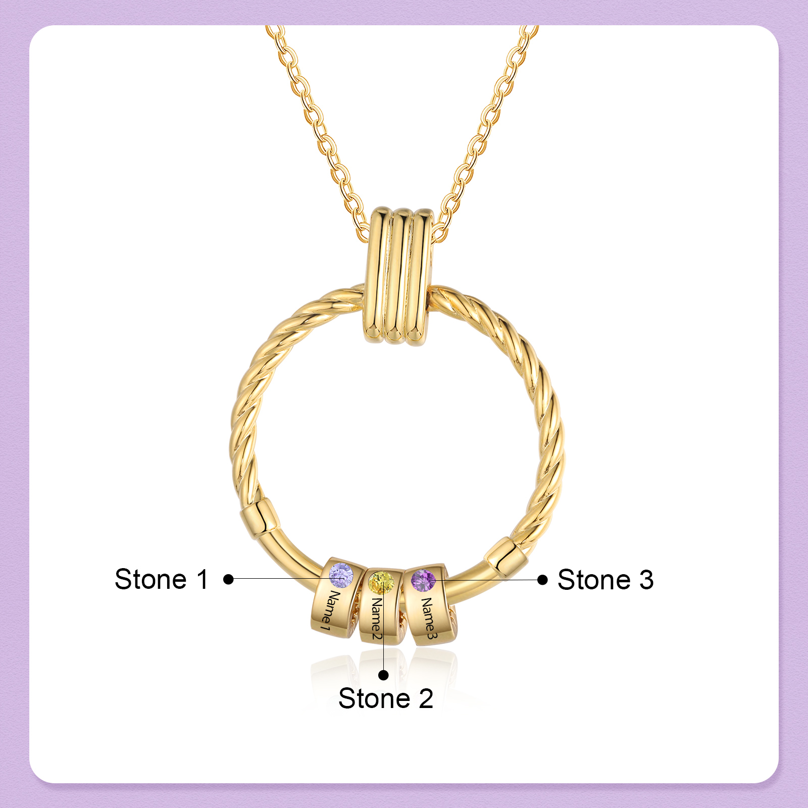 3 Names - Personalised Round Pendant Necklace Customized Name Gift for Her