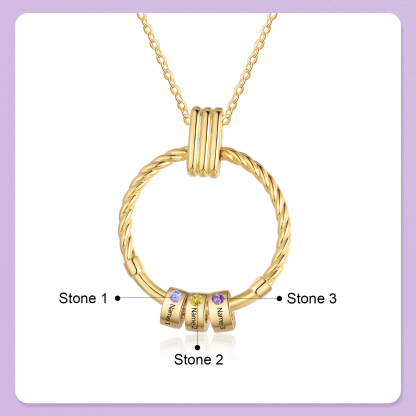 3 Names - Personalised Round Pendant Necklace Customized Name Gift for Her