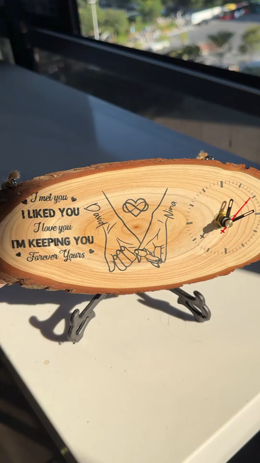 Personalised Rustic Romantic Wooden Log Slice Clock Gift