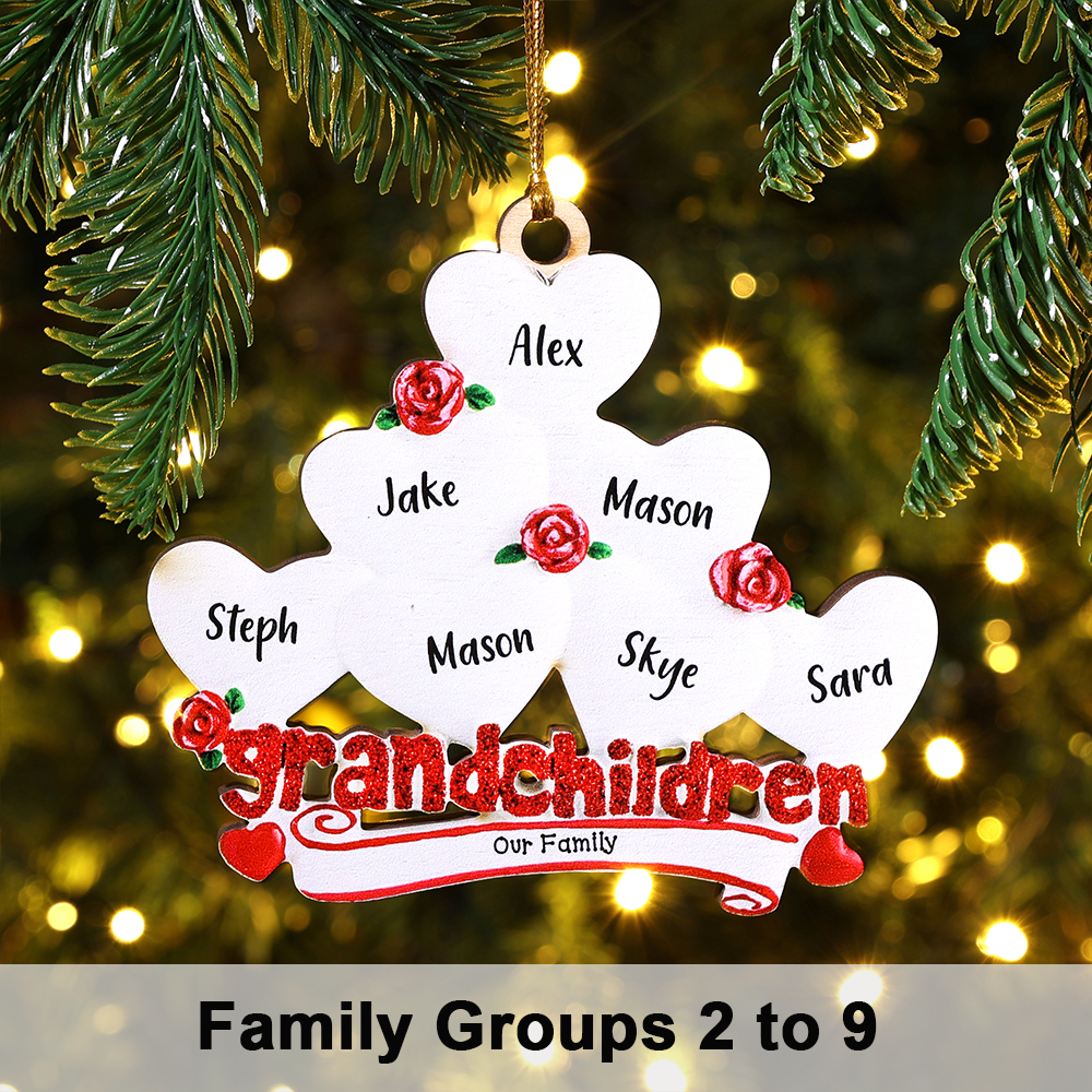6 Names-Personalised Family Wooden Christmas Ornament-Custom 6 Names Hanging Ornament Gifts For Family-Grandchildren