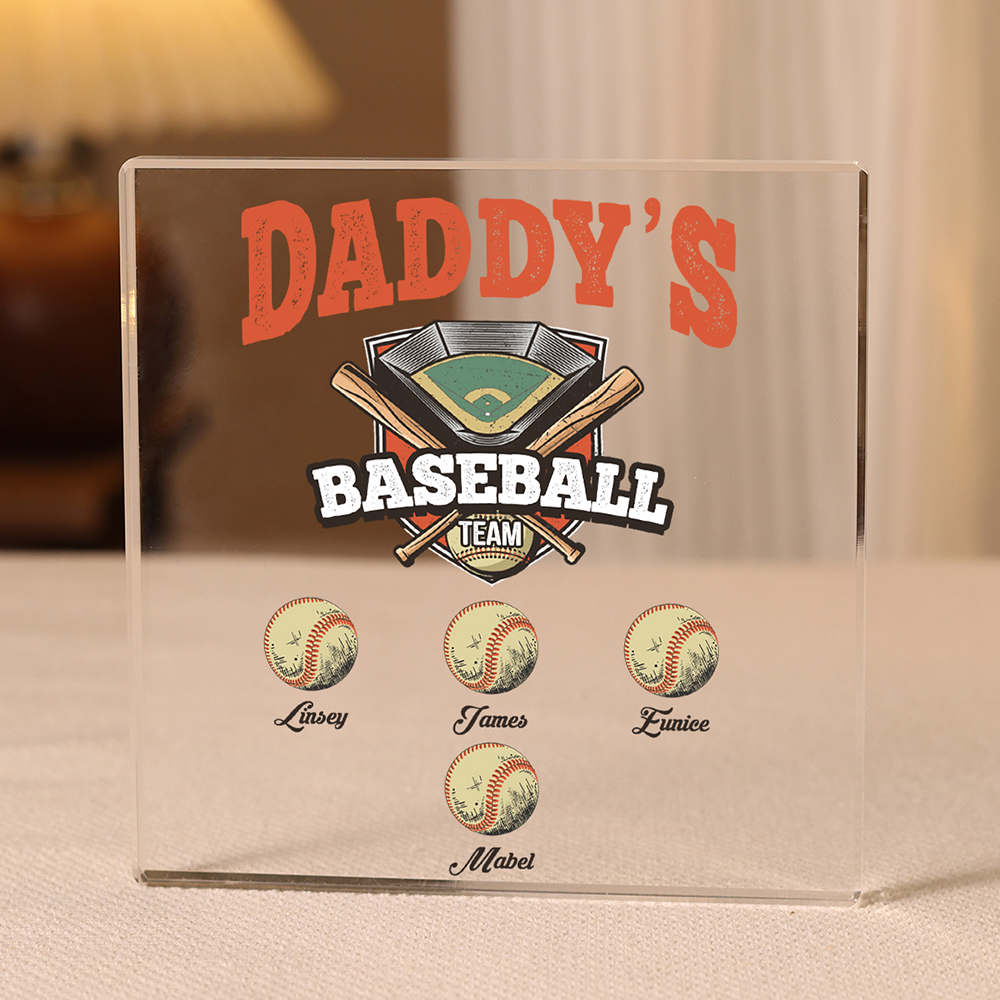 4 Names - Personalised Baseball Acrylic Keepsake Customized Name Acrylic Plaque Decoration Father's Day Gift for Dad
