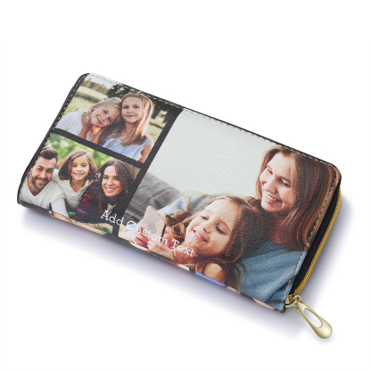 Custom Purse-Long Purse Personalised Leather Wallet Engraved 6 Photos Zip Wallet  Gifts For Women Men