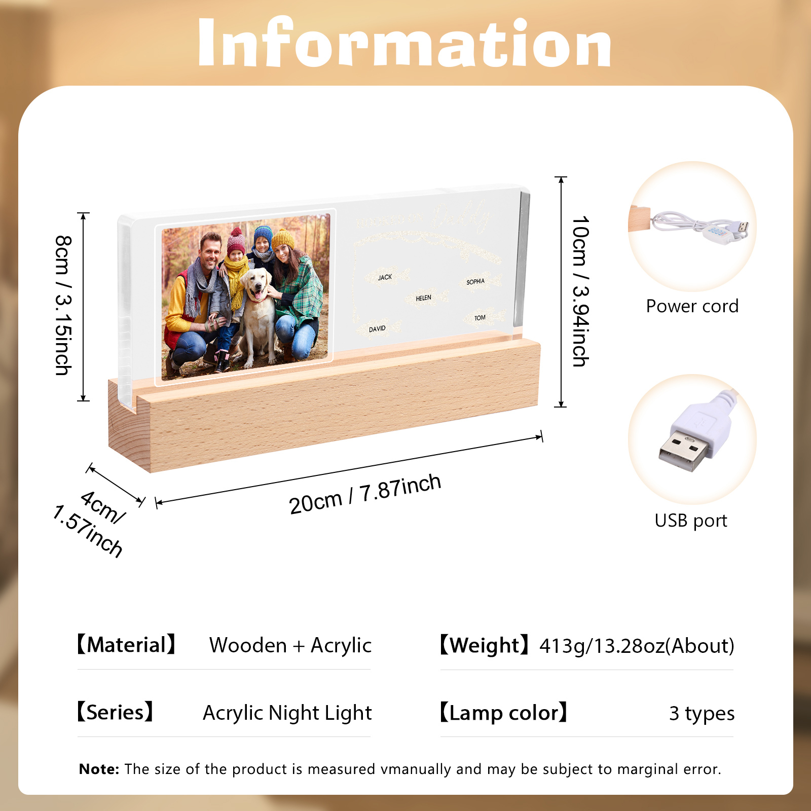 5 Names - Personalised Photo Fishing Pattern Desk Lamp Father's Day Gift For Dad