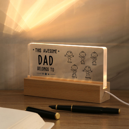 5 Names & Doll Gender - Personalised Lamp -This Awesome Dad  Belongs To - Father's Day Gift for Dad