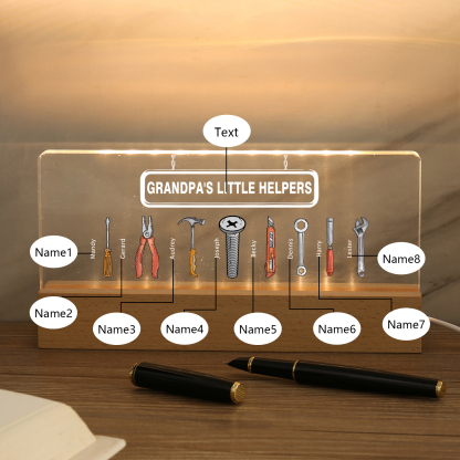 8 Names - Personalised Repair Tool Pattern Table Lamp Customized Text Father's Day Gift for Grandad/Dad