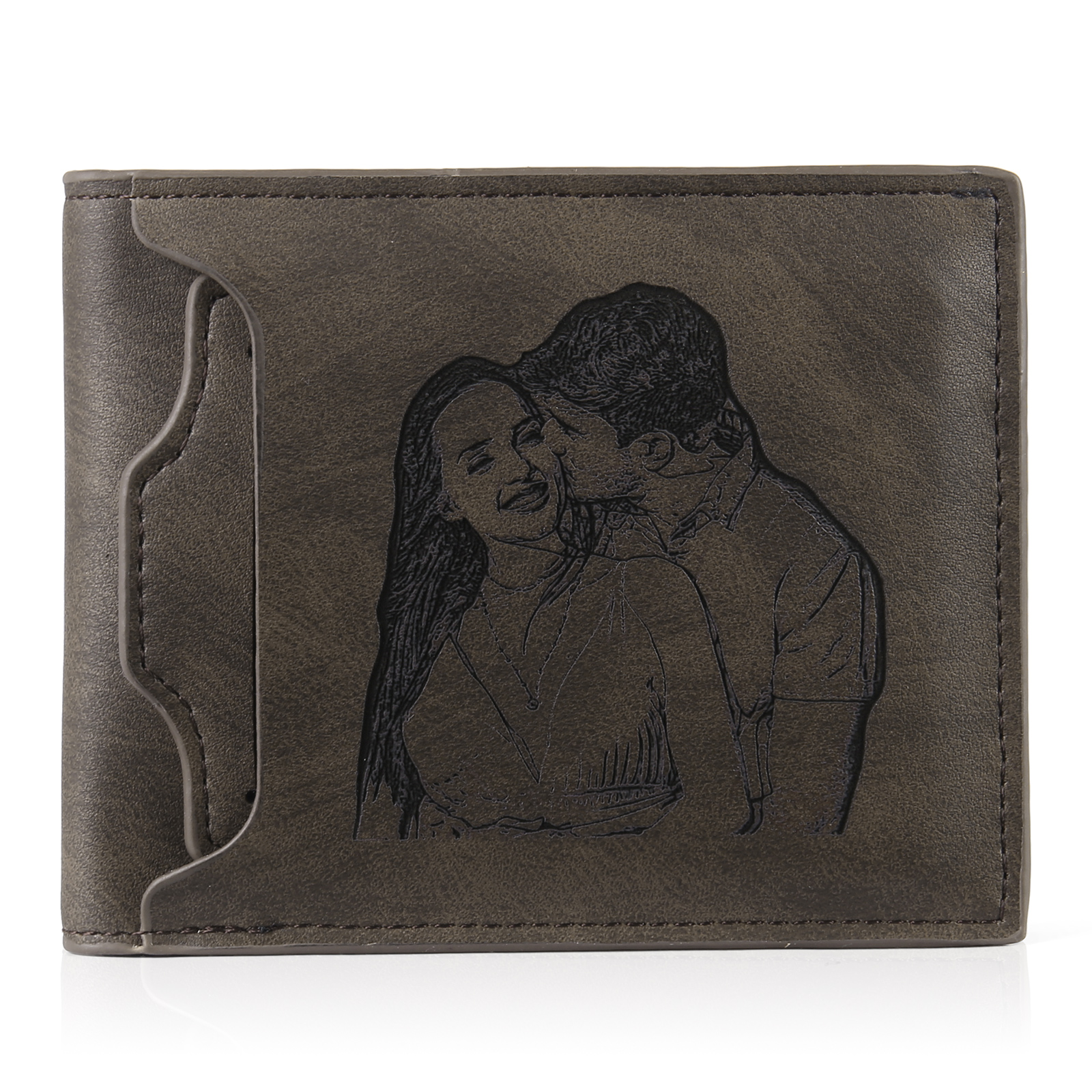 Personalised Name Leather Men's Wallet With Card Slot Engraved Letter And Photo Gift For Father's Day