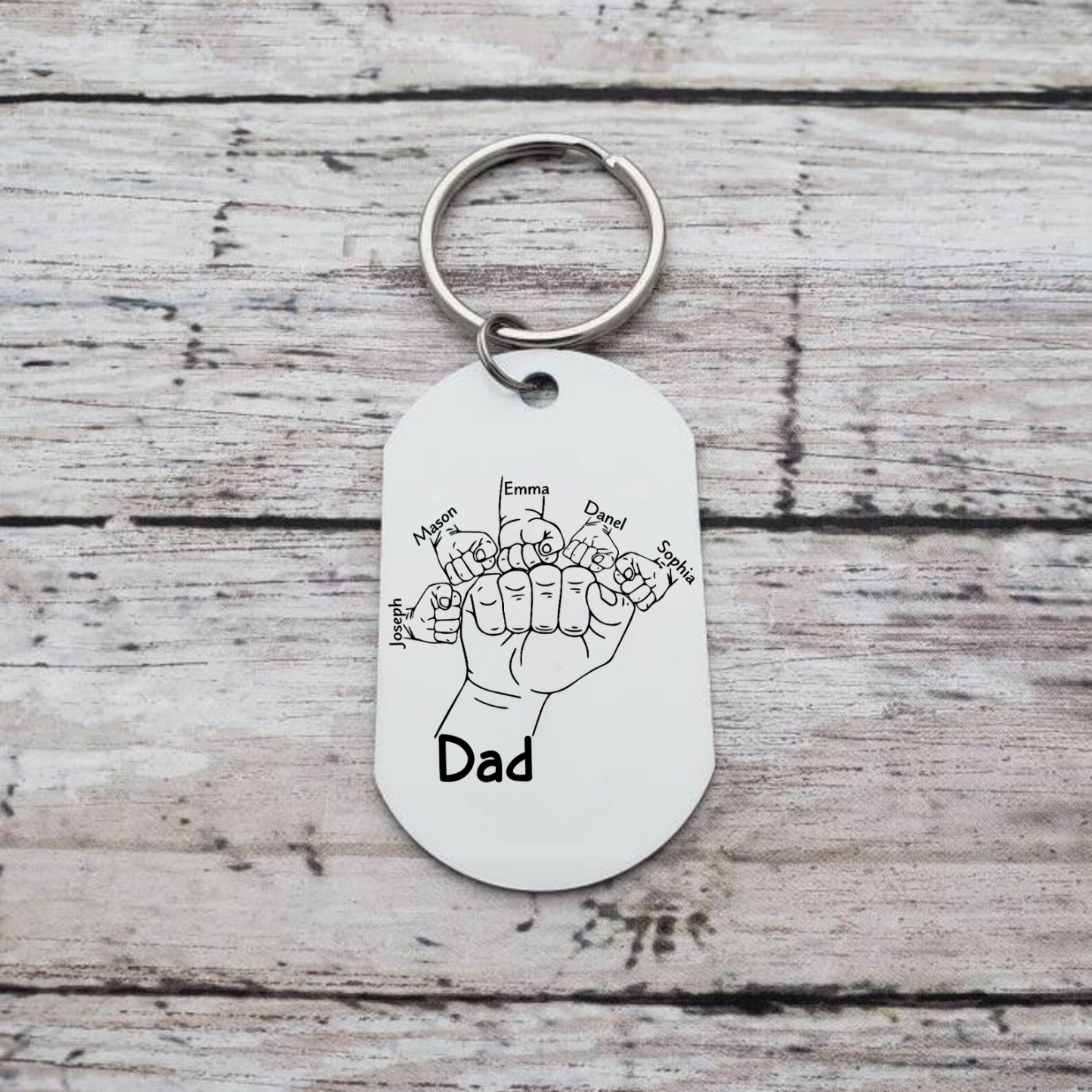 5 Names - Personalised Fist Bump Keyring Custom Photo Father's Day Gift for Dad