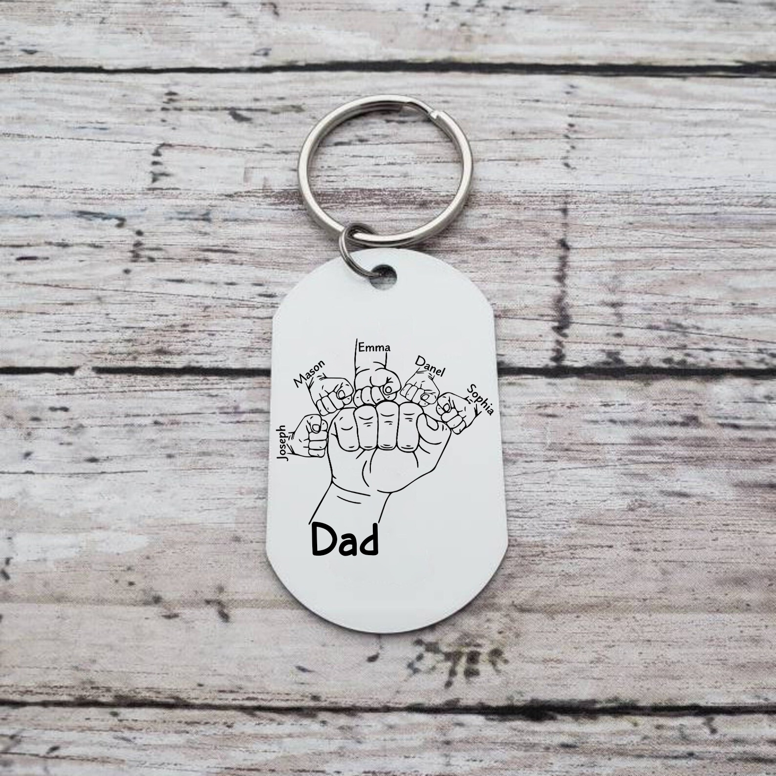 5 Names - Personalised Fist Bump Keyring Custom Photo Father's Day Gift for Dad