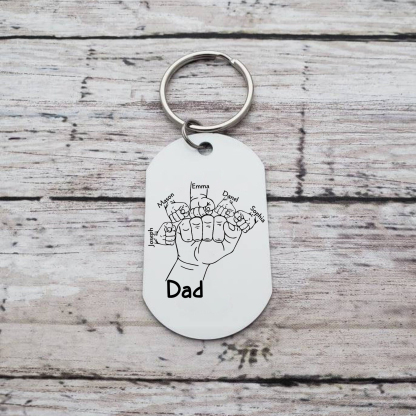 5 Names - Personalised Fist Bump Keyring Custom Photo Father's Day Gift for Dad