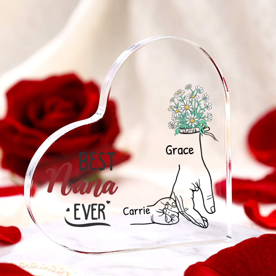 Personalised Acrylic Heart Keepsake Custom 2–7 Names Ornaments Flower Gifts for Grandma - Best Nana Ever