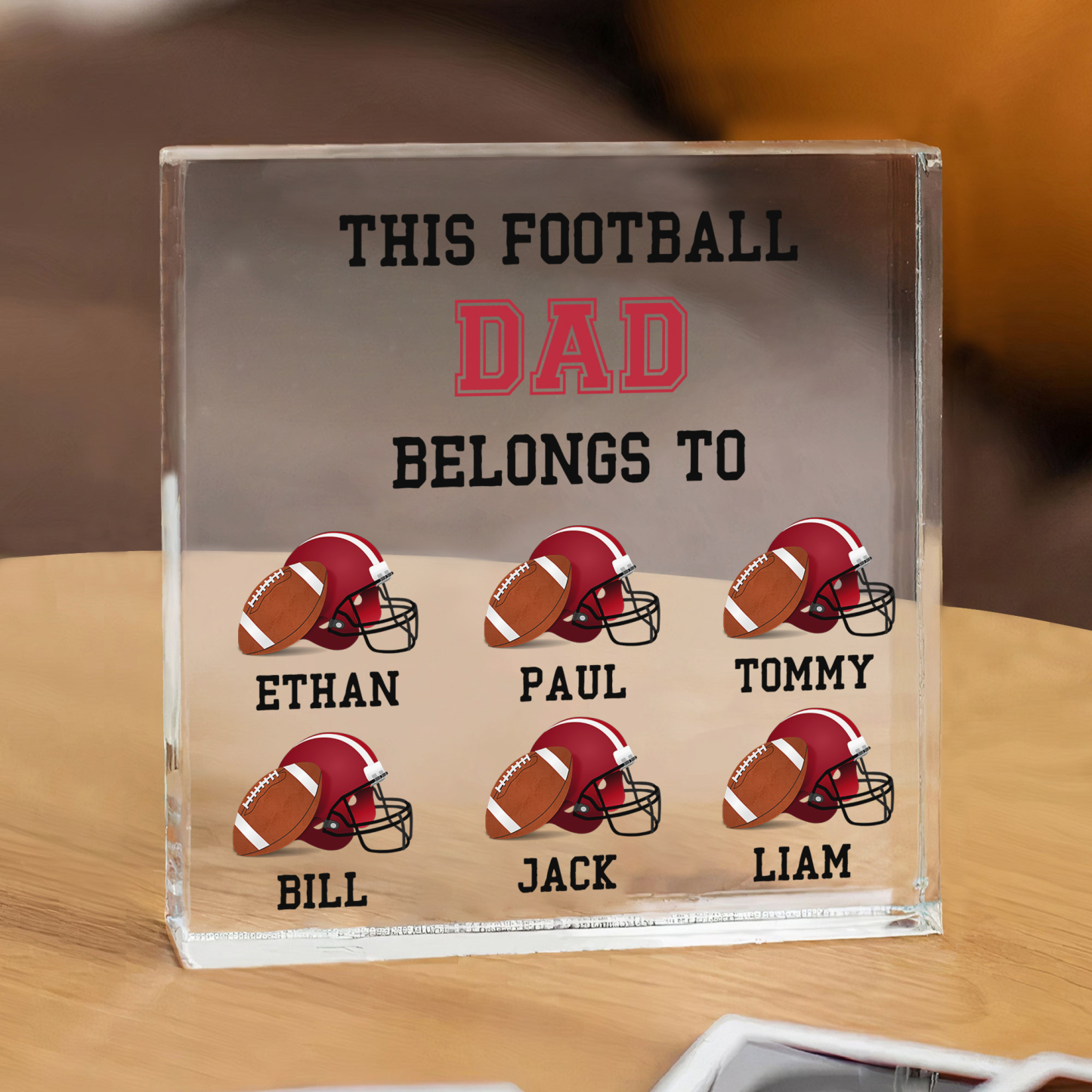 6 Names -Personalised Football Acrylic Keepsake Customized Name Acrylic Plaque Ornament Father's Day Gift for Dad