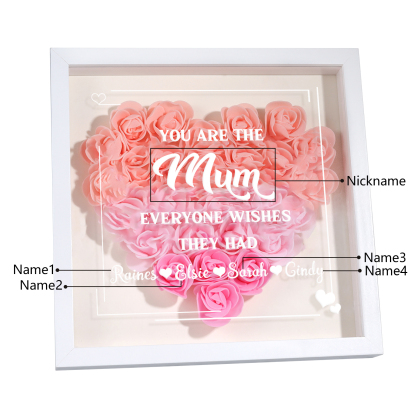 Personalised 1 Nickname & 4 Names Heart-Shaped Rose Shadow Box Frame – Custom Gift for Mum, Nan & Loved Ones| Jessemade