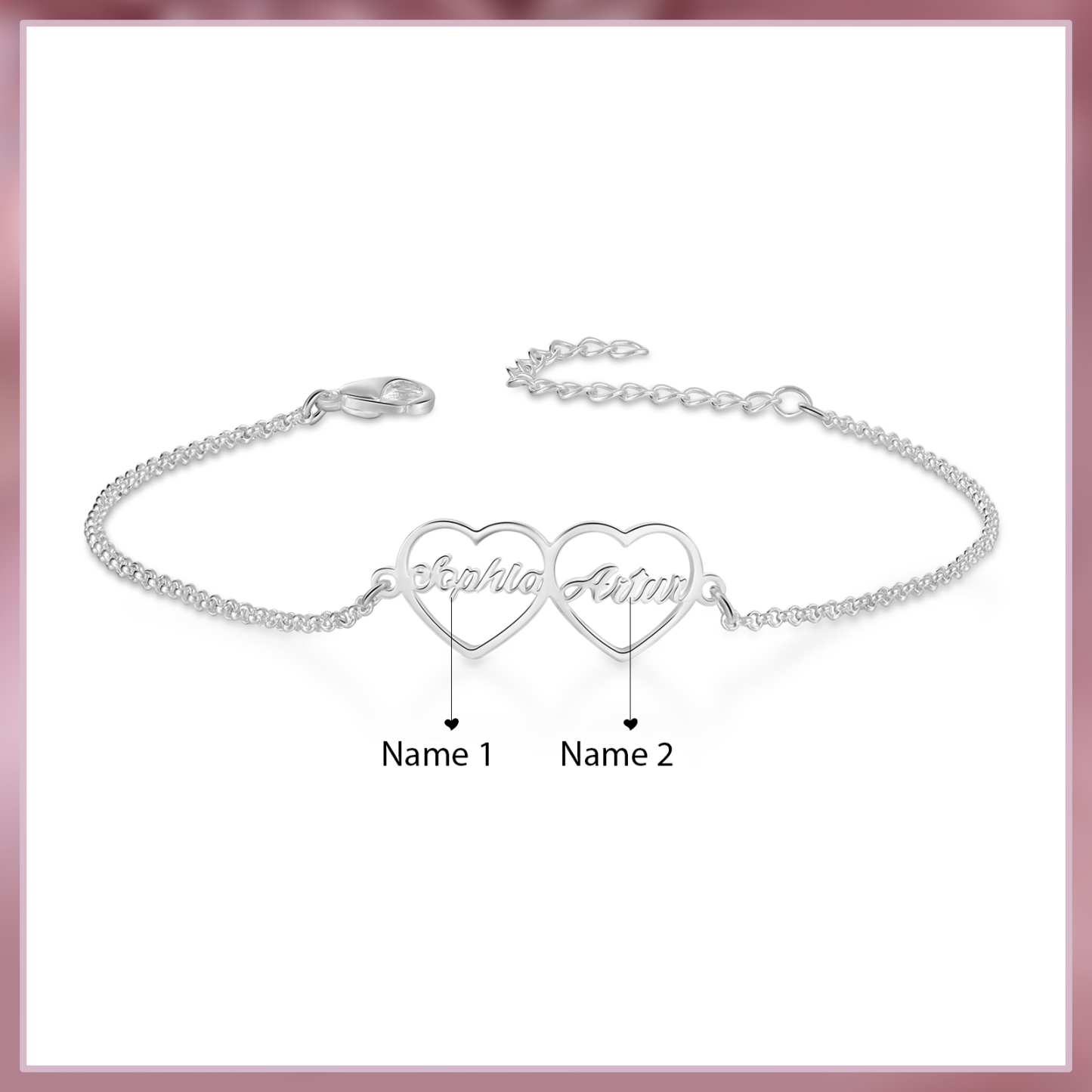 2 Names-Personalised Heart Pendant Bracelet Custom Names Bracelet Gift For Women