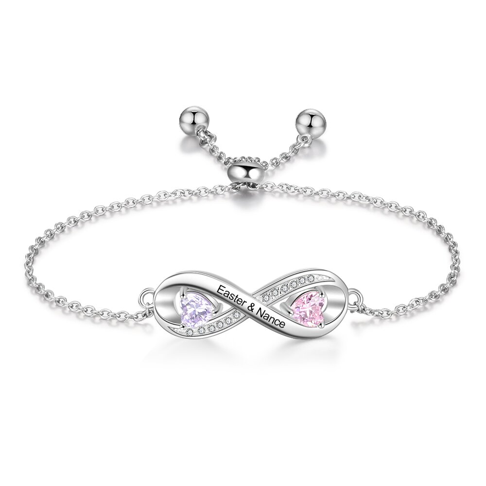 Personalised Infinity Birthstone Bracelet – Custom Engraved Name Jewellery Gift For Women | Jessemade