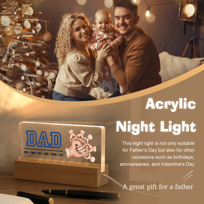 6 Names - Personalised Fist Bump Table Lamp - Dad's Dream Team - Father's Day Gift for Dad