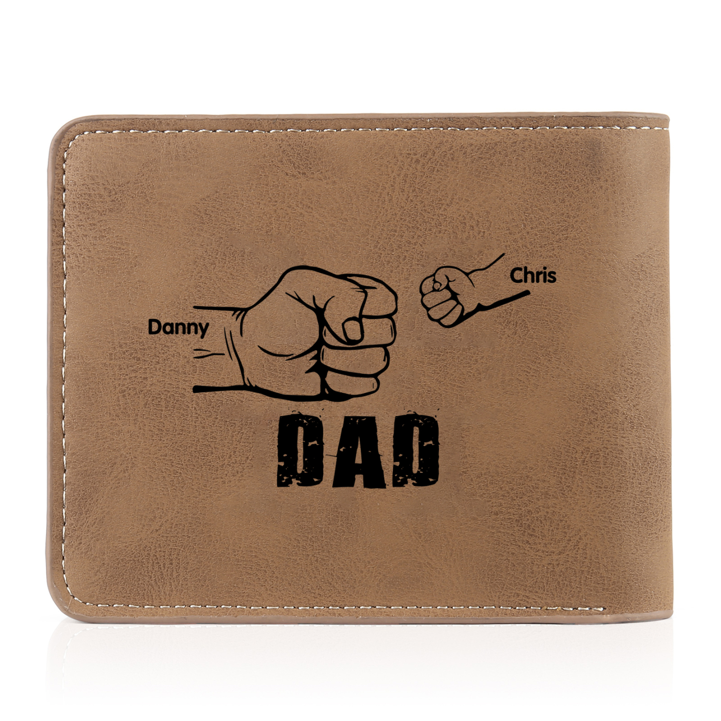 2 Names - Personalised Photo Custom Leather Men's Folding Wallet as a Father's Day Gift for Dad