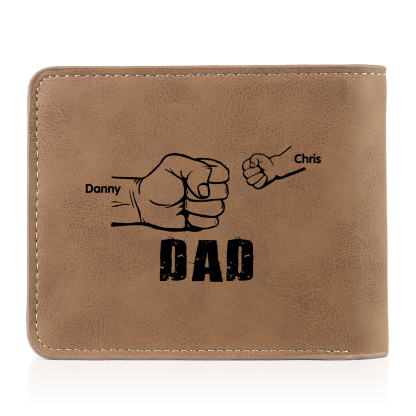 2 Names - Personalised Photo Custom Leather Men's Folding Wallet as a Father's Day Gift for Dad