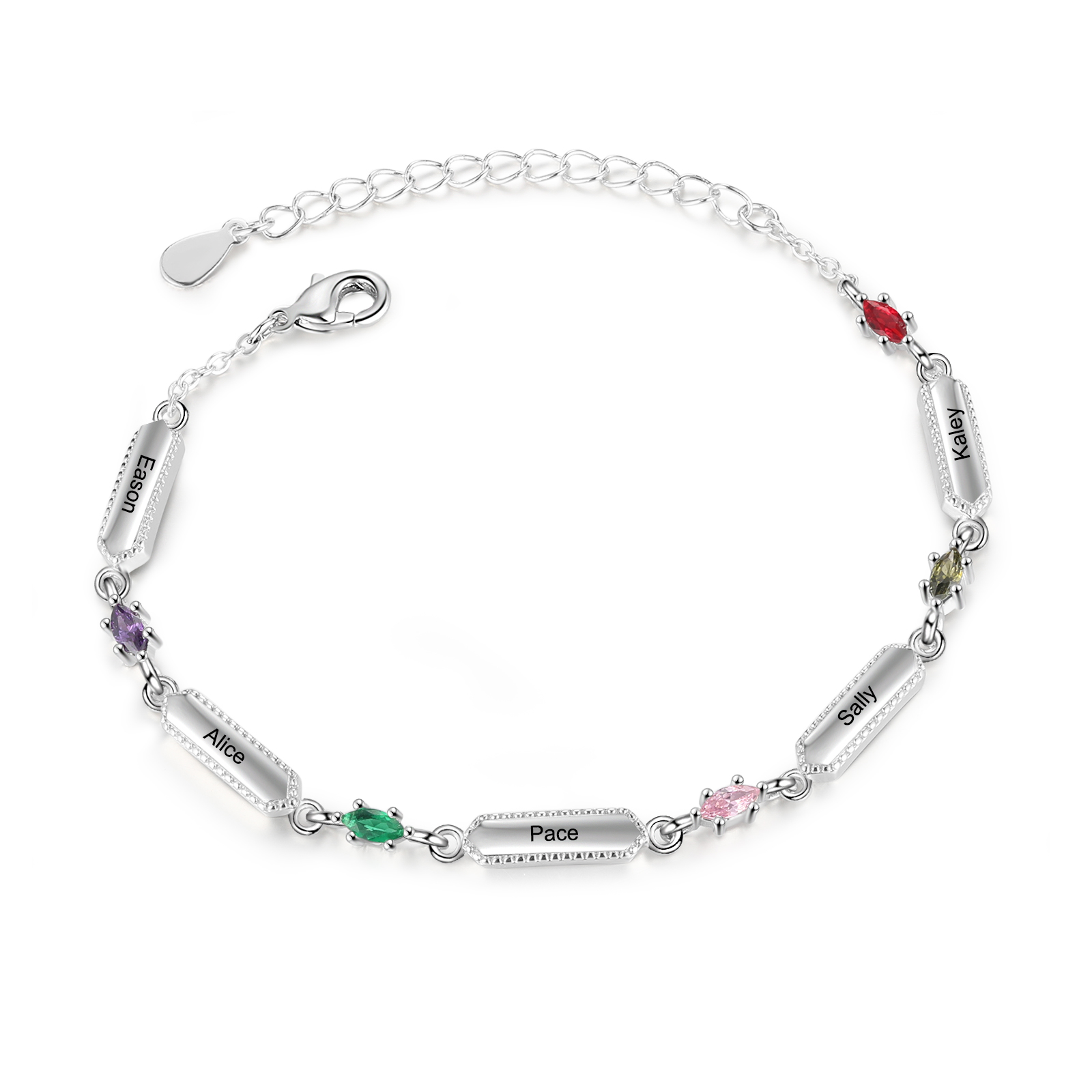 5 Names-Personalised Woman Bracelet With Birthstone Custom Names Bracelet Gift For Women
