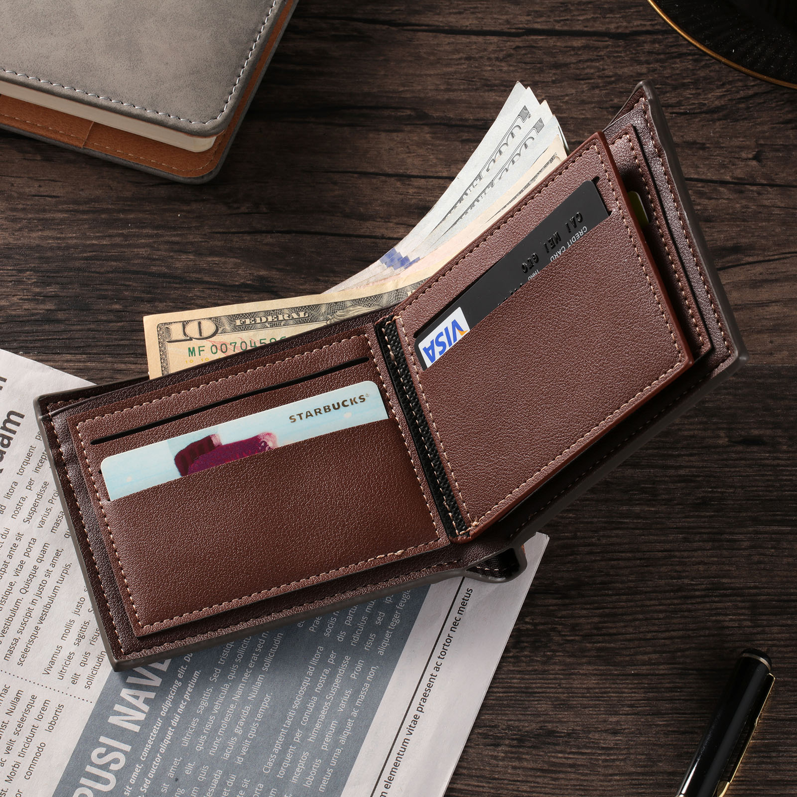 Personalised Leather Wallet Engraved Names Short Wallet Custom Folding Wallet Gifts For Him