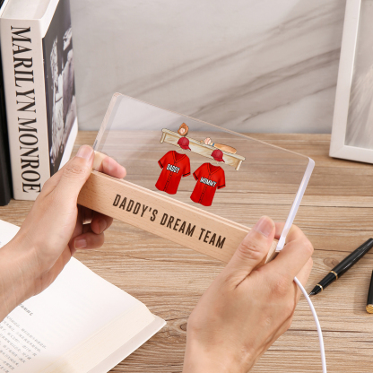 2 Names - Personalised Baseball Jersey Desk Lamp - Dad's Dream Team - Father's Day Gift for Dad