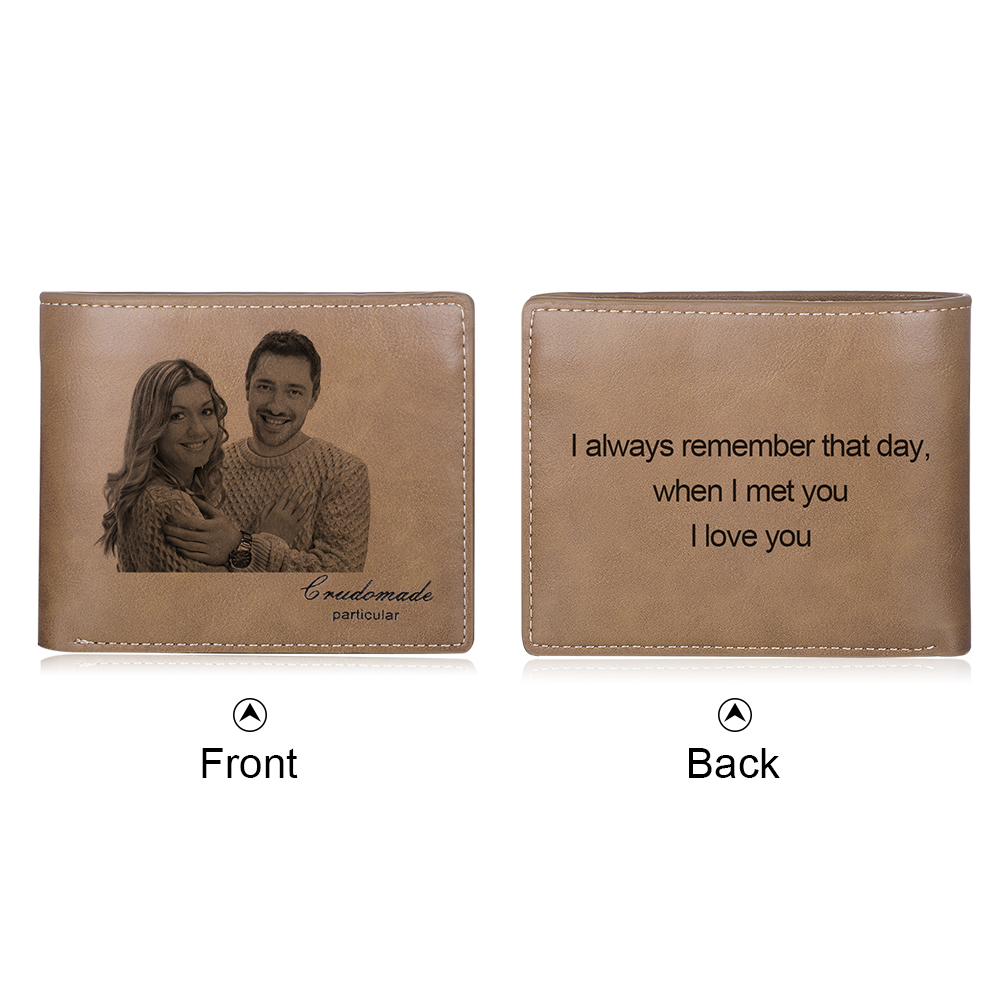 Personalised Leather Wallet Engraved Photo Short Wallet Gifts For Men