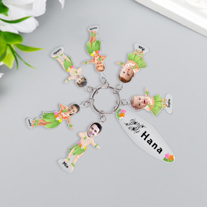 6 Names - Personalised Hawaiian Style Keyring With 6 Photo,6 Name and Text, Gift For Family