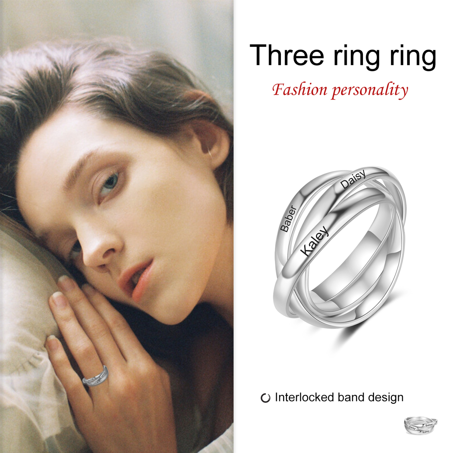 Personalised 3 Names Women's Ring