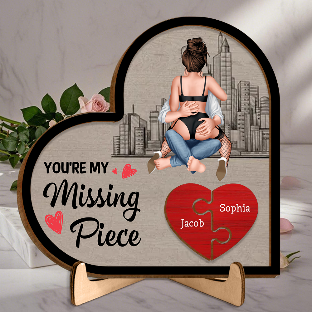 Wooden Heart Puzzle Plaque with Stand for Couples