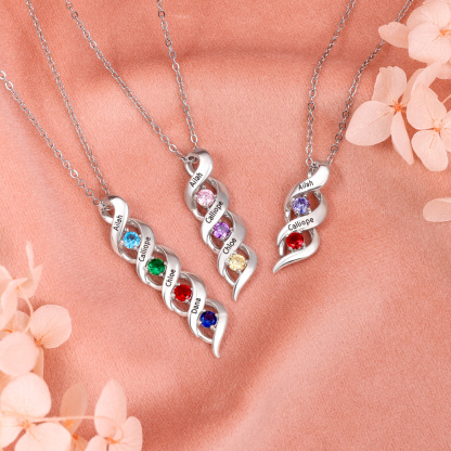 3 Names-Personalised Necklace Cascading Pendant with 3 Birthstones Engraving 3 Names Gifts for Her