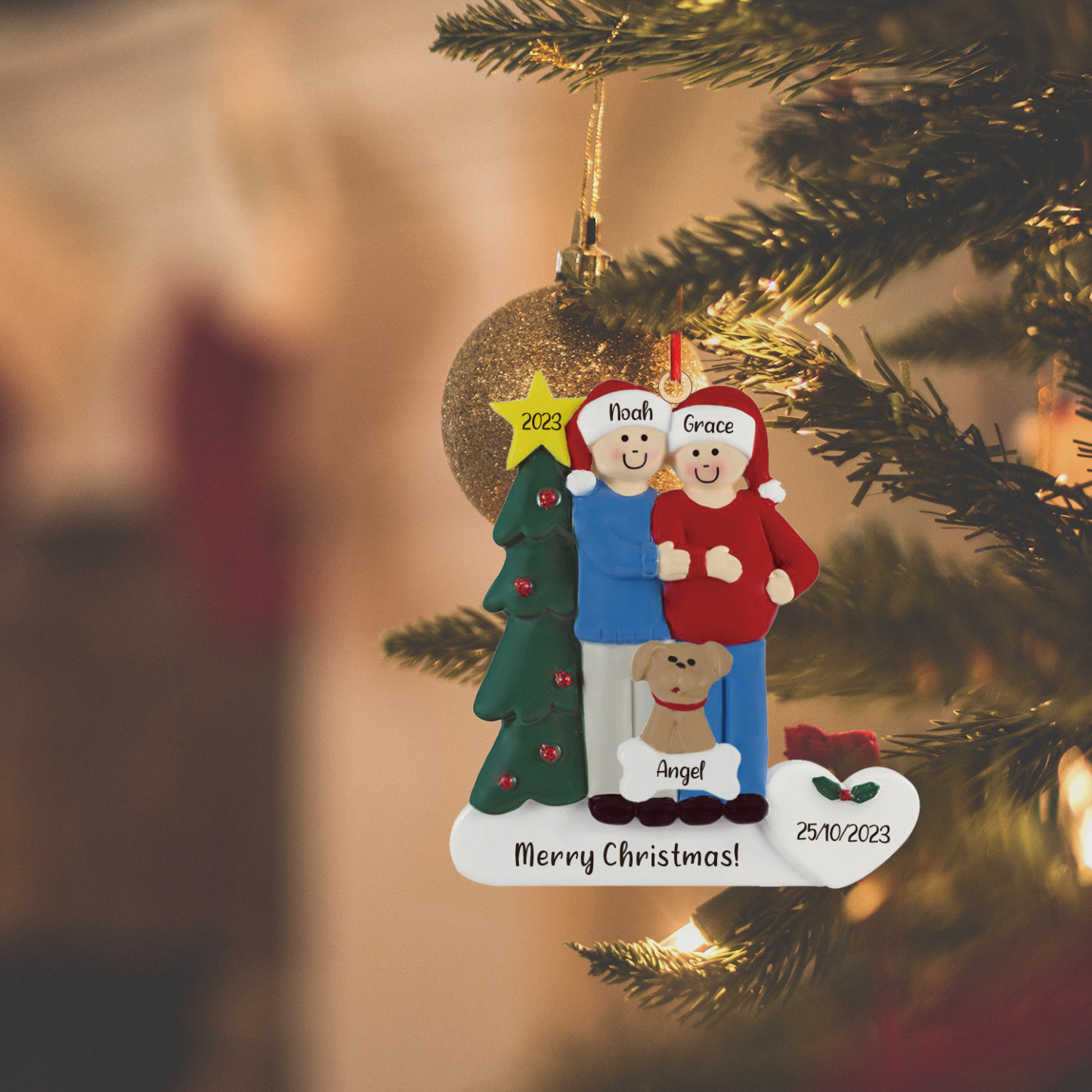 3 Names-Personalised Family Wooden Christmas Xmas Tree Decoration Ornament-Custom 3 Names And Dates Hanging Ornament Gifts For Family