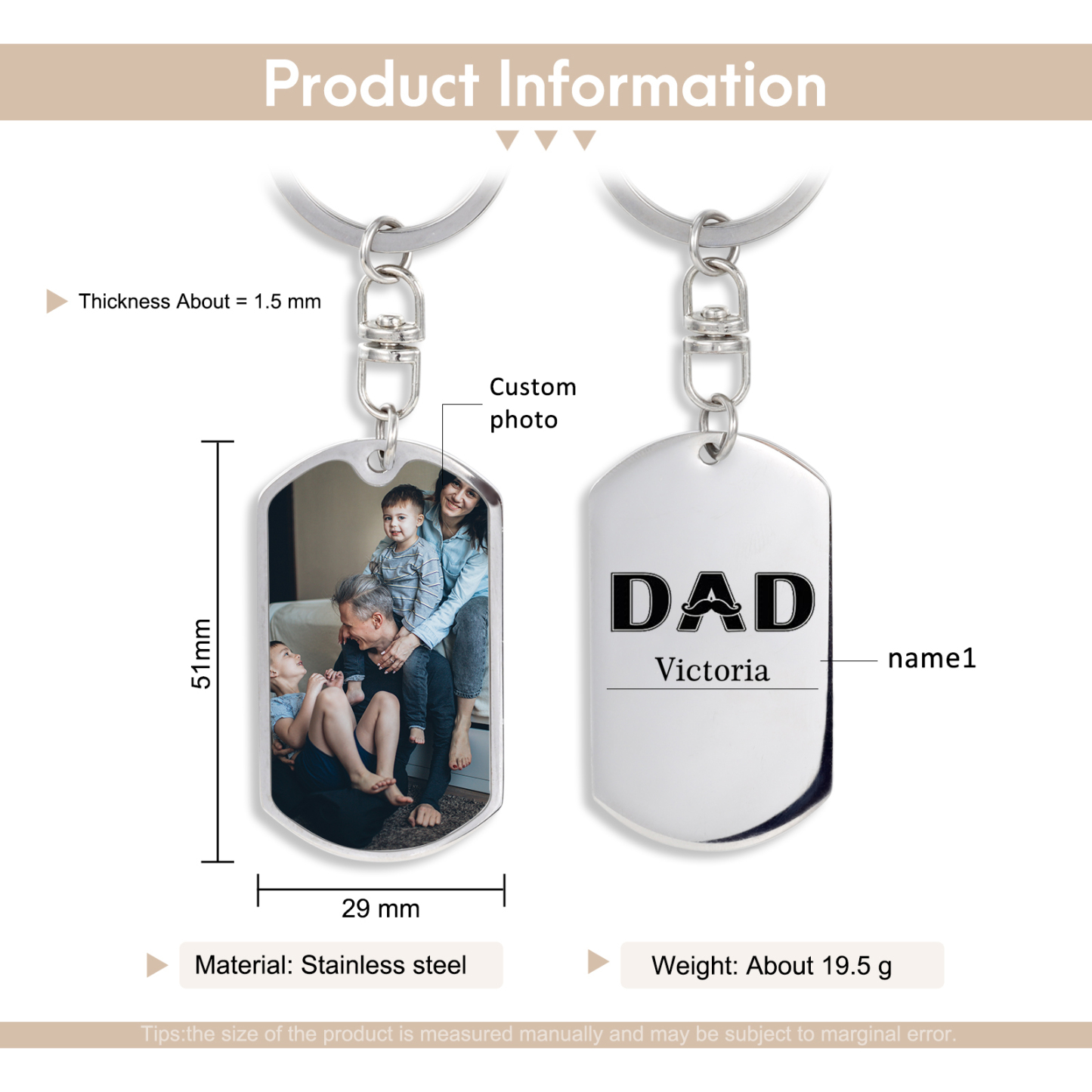 Personalised Photo Keyring Dad Keyring Engrave 1 Name Father's Day Gifts