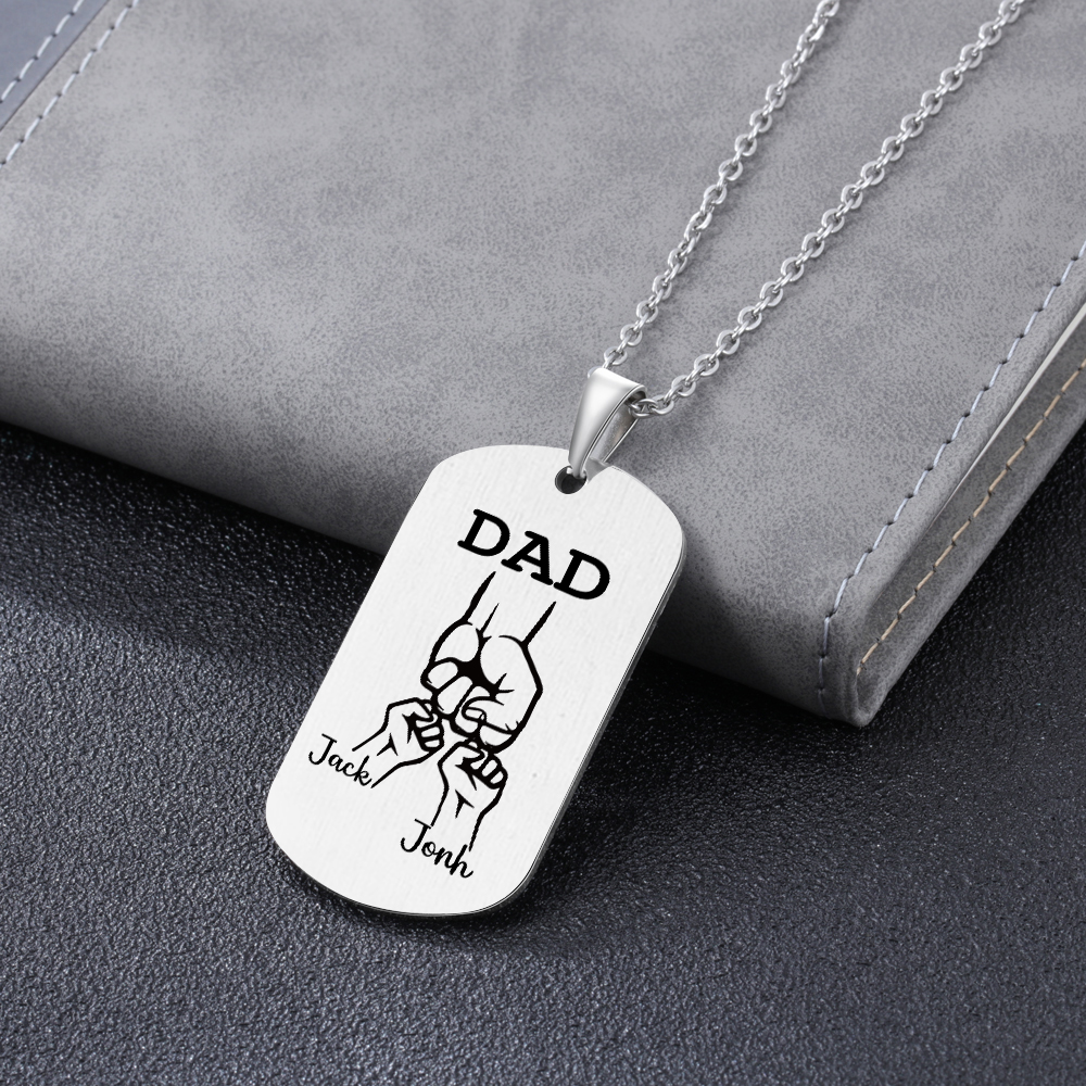 3 Names-Personalised Dad Photo Fist Stainless Steel Necklace-Custom Names and Photo Necklace for Father/Grandad