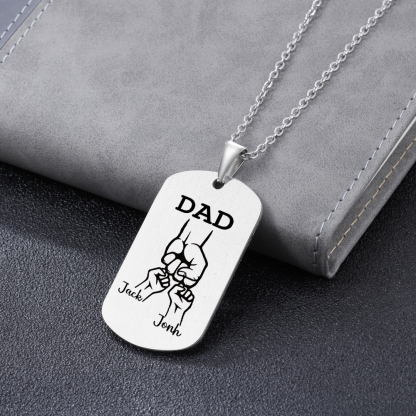 3 Names-Personalised Dad Photo Fist Stainless Steel Necklace-Custom Names and Photo Necklace for Father/Grandad