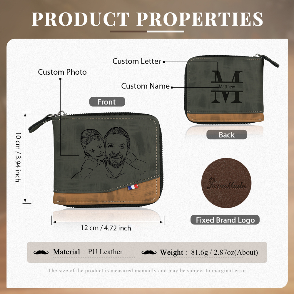 Personalised Name Leather Men's Wallet With Card Slot Engraved Letter And Photo Gift For Father's Day