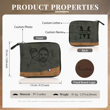 Personalised Name Leather Men's Wallet With Card Slot Engraved Letter And Photo Gift For Father's Day