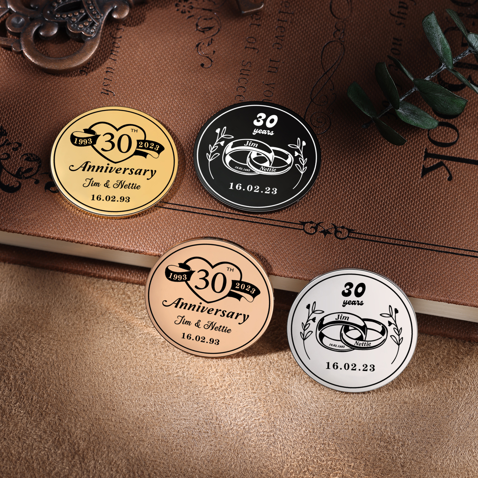 2 PCS Personalized Name Stainless Steel Couple Coin Custom Anniversary Special Gift