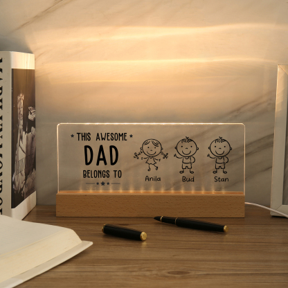 3 Names & Doll Gender - Personalised Lamp -This Awesome Dad  Belongs To - Father's Day Gift for Dad