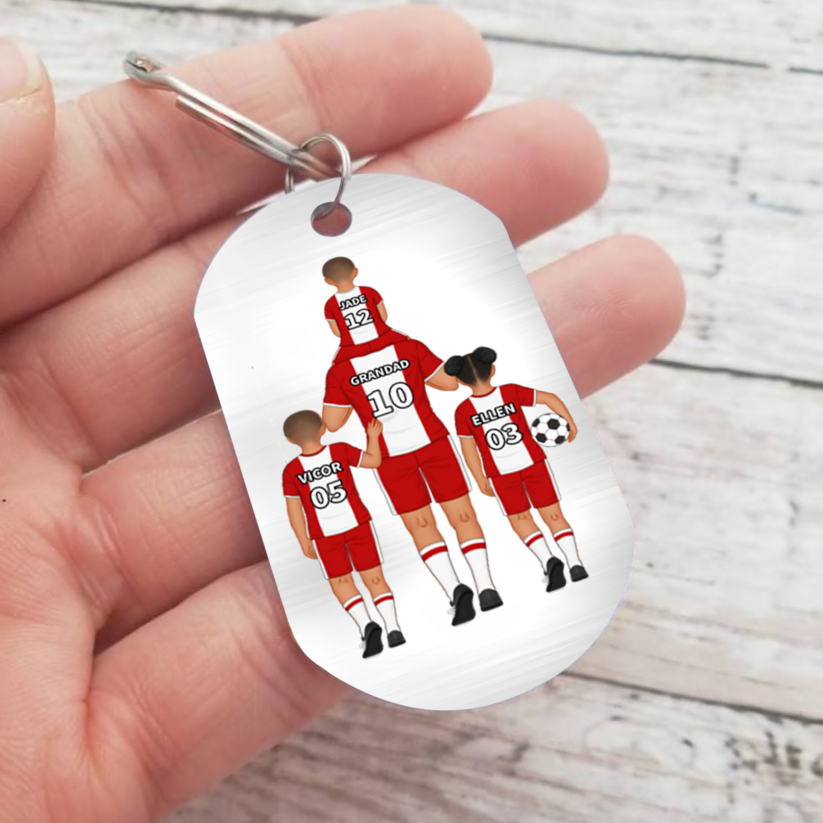 1-3 Names-Personalised Dad's Football Team Fist Keyring Custom Names Gift For Grandad/Dad
