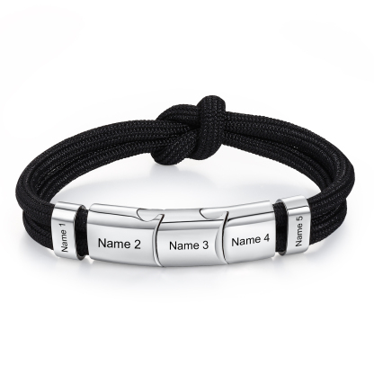 5 Names - Personalised Name Braided Leather Bracelet Engraving Men's Bracelet for Dad