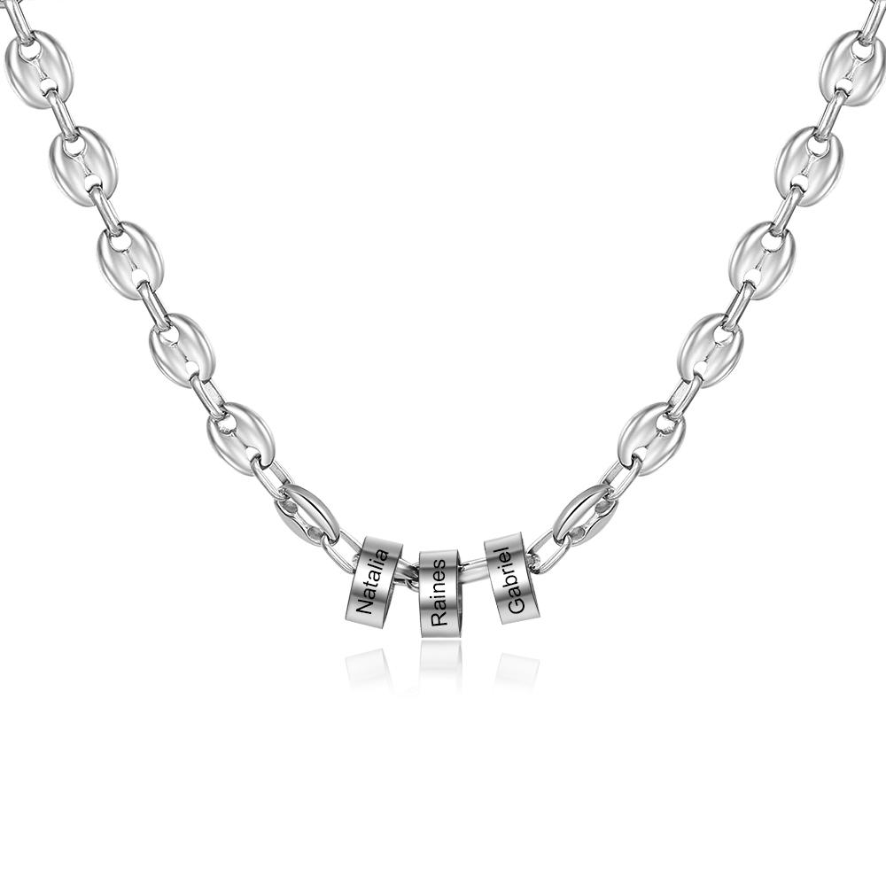 Men Necklace with 3 Beads | Custom Necklace | Engraved 3 Names | Gift For Him