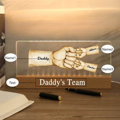 3 Names - Personalised Fist Bump Pattern Table Lamp Customized Text Father's Day Gift for Dad