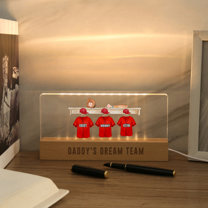 3 Names - Personalised Baseball Jersey Desk Lamp - Dad's Dream Team - Father's Day Gift for Dad