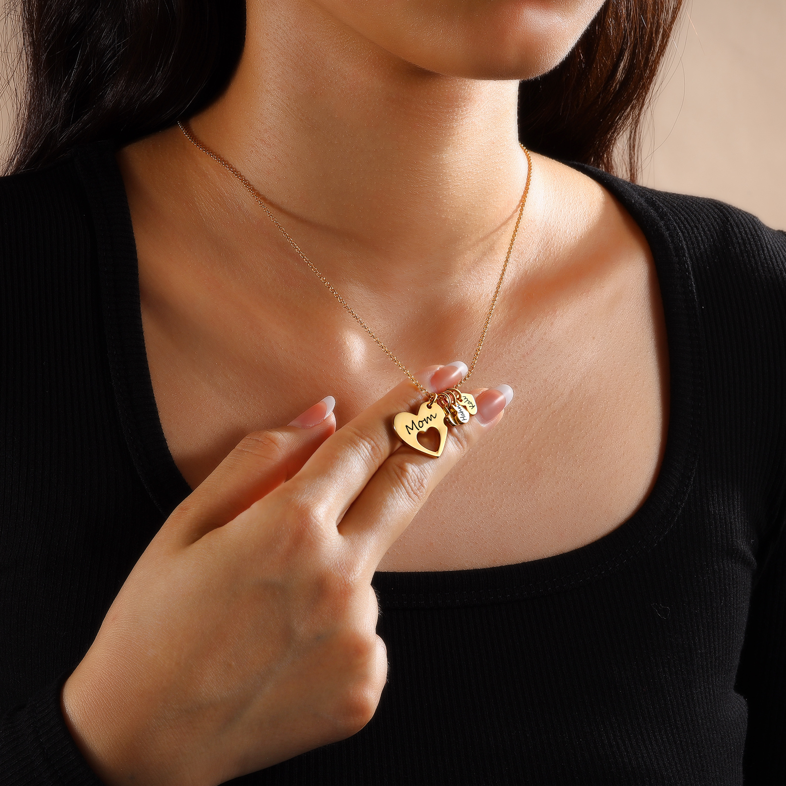 3 Names - Personalised Love Pendant Necklace with Gift Box Customized Name Gift for Her